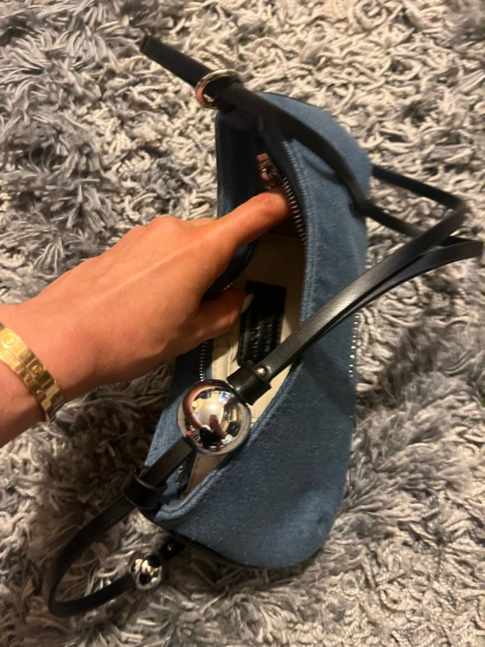 Jacquemus Denim Crescent Shoulder Bag with Black Strap - Picture 7 of 10